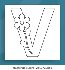 Letter V with Flowers Simple flat Vector Design 