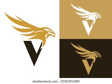  Letter V With Flying Eagle Logo Design Vector Template