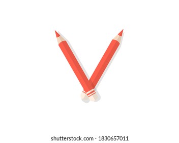 Letter V font made of pencils. Vector design element for logo, banner, posters, card, labels etc. 


