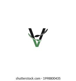Letter V with fork and spoon logo icon design vector illustration