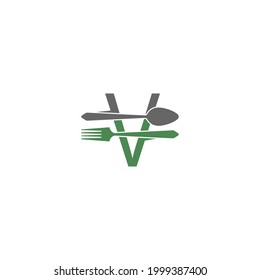 Letter V with fork and spoon logo icon design vector illustration 