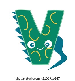 The letter V in the form of a dinosaur. A stylized element for children.