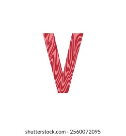 Letter V from fresh raw meat with marble. Vector latin meat alphabet.  Red tenderloin beef meat font for restaurants, butcher shop, farmers market.