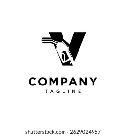 Letter V Fuel Nozzle Logo Icon Vector