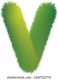 Letter V. Furry vector font made of fir branches for the new year.