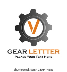 Letter v  gear logo design template illustration.