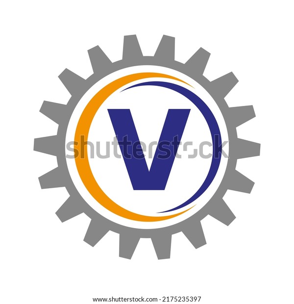 Letter V Gear Logo Design Template.\
Automotive Gear Logo for Business and Industrial\
Identity
