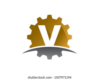 Letter V gear technology logo or symbol template design