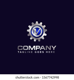 Letter V gear vector template logo. This Design is suitable for technology, industrial or automotive. Gradient. Gray.