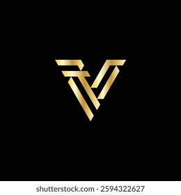 letter v geometric abstract in gold