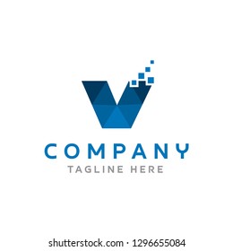 Letter V geometric logo technology - vector