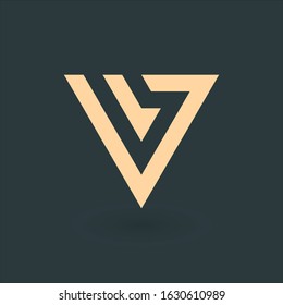 Letter V, Geometrical triangle or arrow in two parts logo design. Technology business identity concept. Creative corporate template. Stock Vector illustration isolated on green background.