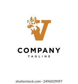 Letter V German Shepherd Logo Icon Vector