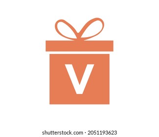 Letter V Gift Box Shape Logo. Colorful Gift Logo Template On V Letter. Giftbox Package Store, Shop Icon Design