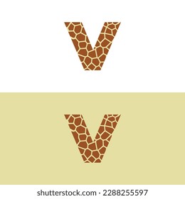 Letter V With Giraffe Skin Pattern Design