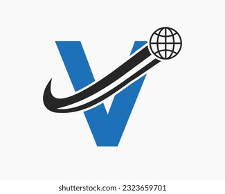 Letter V Global Logo Design. World Logotype Symbol Vector Template