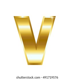 Letter V from gold solid alphabet.
