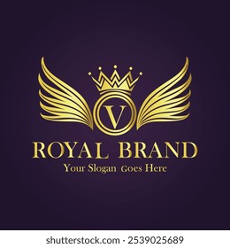 Letter V golden crown logo vector design illustration.