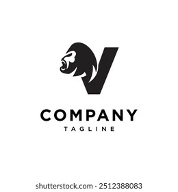 Letra V Gorilla ícone do logotipo vetor.