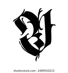 Letter V, in the Gothic style. Vector. Alphabet. Calligraphy and lettering. Medieval Latin letter. Logo for the company. Monogram. Elegant font for tattoo.