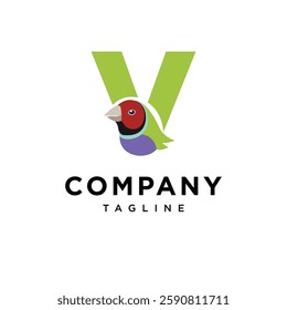 Letter V Gouldian finch Logo Icon Vector