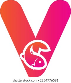 Letra V logotipo de pez gradiente con diseño minimalista del logotipo del símbolo del pescado.