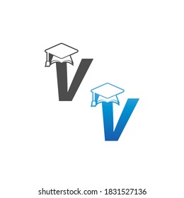 Letter V graduation cap concept design template