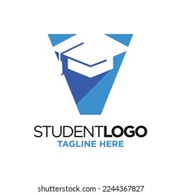 Inspiración de la plantilla de diseño de la plantilla de diseño del logotipo de sombreros de graduación V, Ilustración vectorial.
