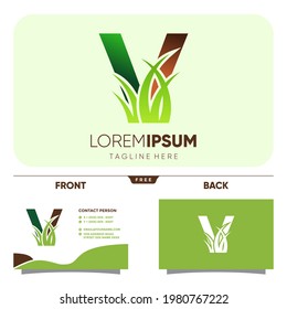 Letter V Grass Logo Design Vector Icon Graphic Illustration