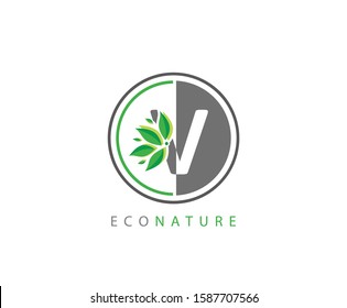 Letter V Green Leaf , Eco Nature V Logo Icon.