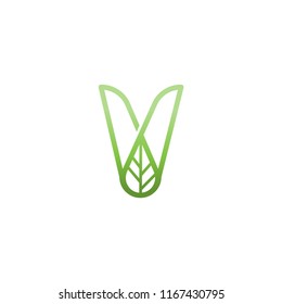 Letter V Green Leaf Logo Design Element.  Initial V logo template. Vector illustration. concept logo leaf letter V, natural green leaf symbol, initials V icon design