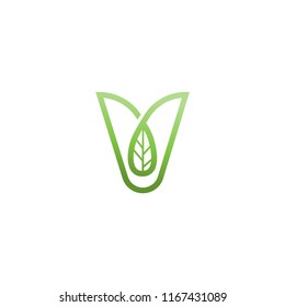 Letter V Green Leaf Logo Design Element.  Initial V logo template. Vector illustration. concept logo leaf letter V, natural green leaf symbol, initials V icon design
