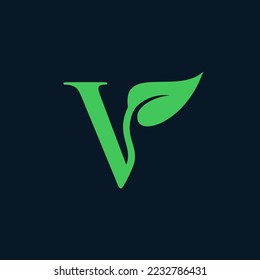 Letter V Green Leaf Logo Design Element
