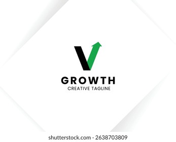 Letter V growth logo design with arrow up symbol and icon. Invest and financial logo