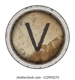 Letter V grunge typewriter key