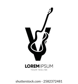 Letter V Guitar Silhouette Logo Design Vector Icon Graphic Emblem Symbol Illustration