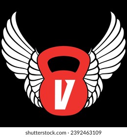 letter v gym logo design with wings