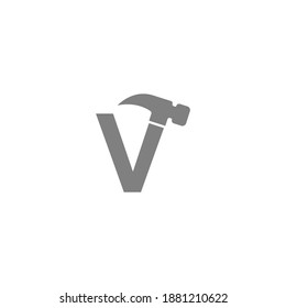 Letter V and hammer combination icon logo design vector