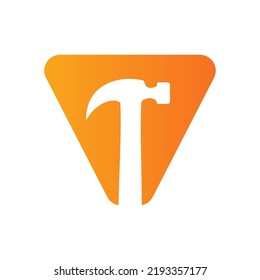 Letter V Hammer Logo Concept For Construction, Woodworking Company Repair Symbol Vector Template