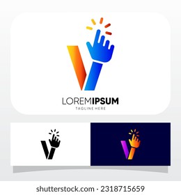 Letter V Hand Clicking Finger Cursor Mouse Logo Design Vector Icon Graphic Emblem Illustration