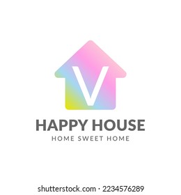 letter V happy house vector logo design