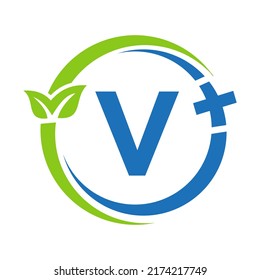 Letter V Healthcare Logo. Doctor Logo on Alphabet V Sign. Medical Pharmacy Plus Symbol Design