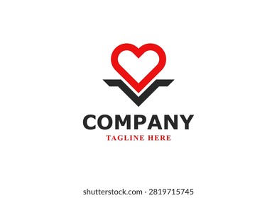 Letter V Heart Combination Logo Red and Black Modern Business Monogram