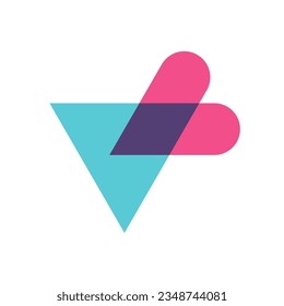 Diseño de logotipo de color de superposición de corazón de letra V