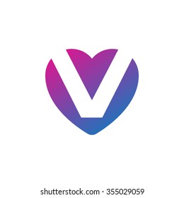 letter v heart shape icon logo purple blue