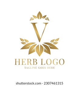 letter V herbal leaves initial vector logo design