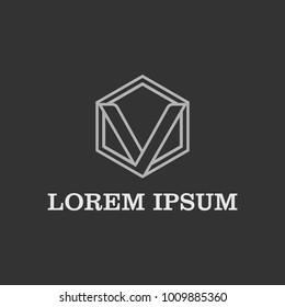 letter V with a hexagon shape vector logo template
