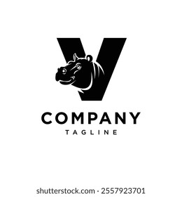 Letter V Hippo Logo Icon Vector