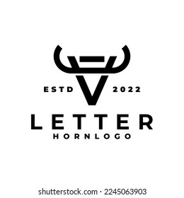 letter V with horn logo. letter with bull horn logo vector template.