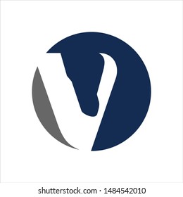 Letter V and Horse Symbol. Icon. Vector logo.